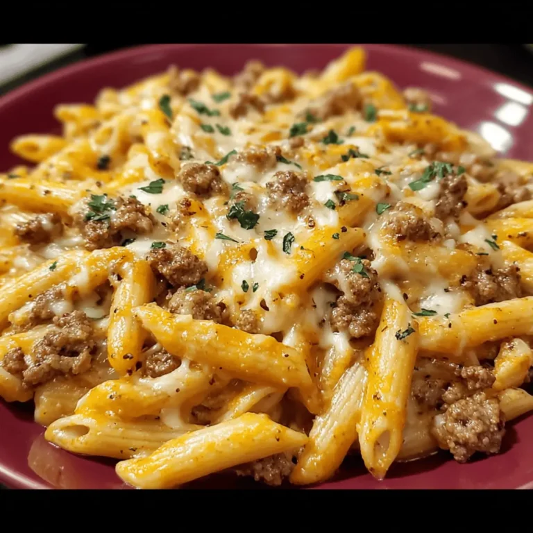 Cheesy Penne with Garlic Butter Ground Beef