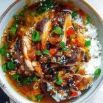 Caramelised Soy Chicken in Garlic Ginger Broth with Rice