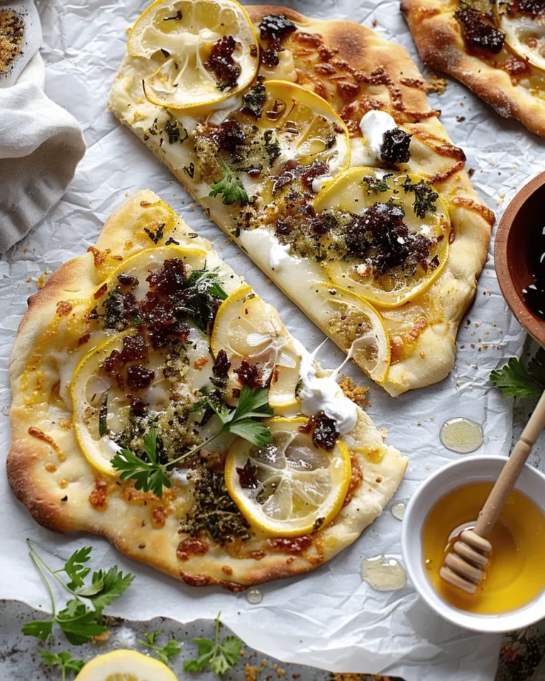 Cheesy Lemon Flatbread Pizza with Hot Honey