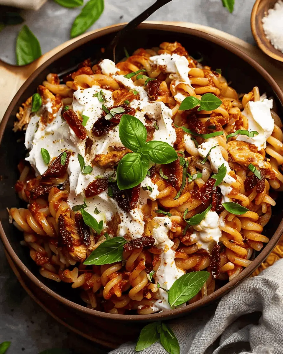 Whipped ricotta one pot chicken pasta – a creamy delight with sun dried tomatoes