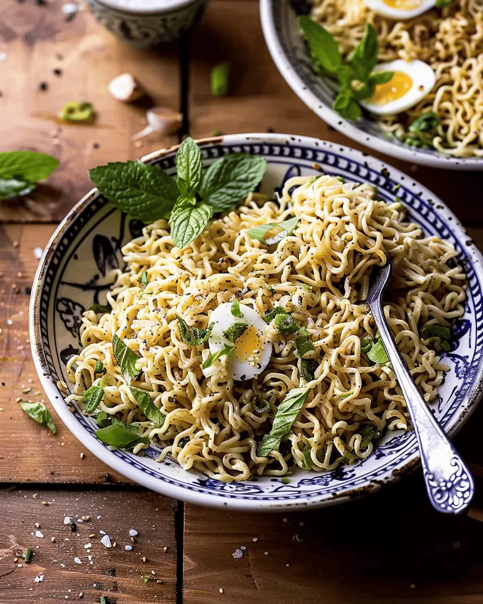 15 Minute Garlic Butter Ramen Noodles with Turkey Bacon Delight