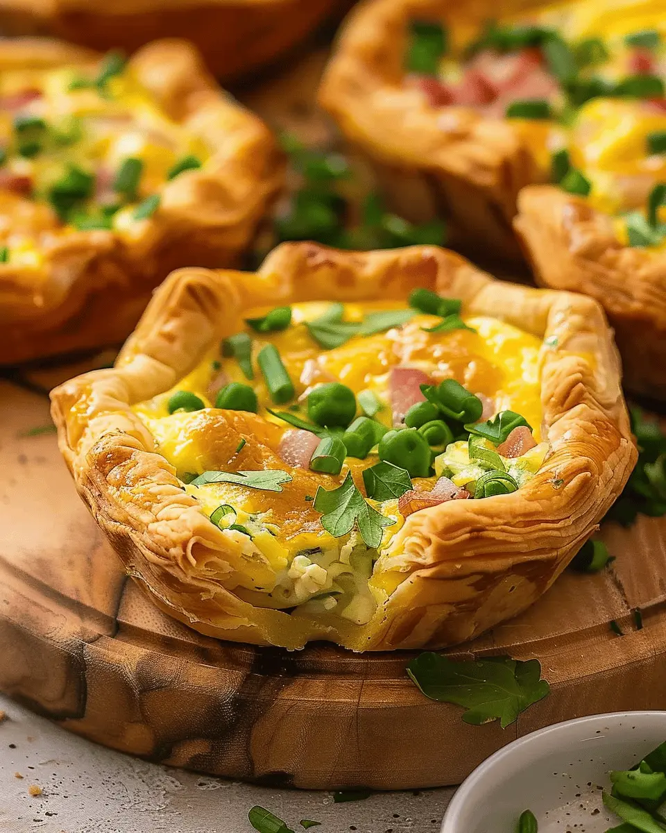Puff Pastry Quiche with Turkey Bacon and Chicken Ham Delight