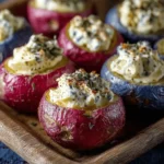 Patriotic Red White and Blue Deviled Potatoes