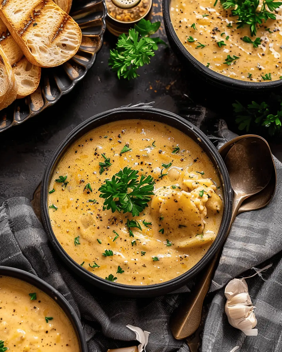 Hearty Cheddar Garlic Herb Potato Soup with Turkey Bacon Delight