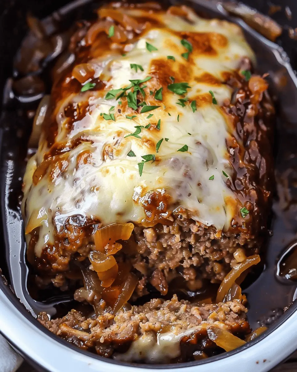 Crock Pot French Onion Meatloaf with Turkey Bacon for Comfort Food