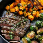 Garlic Butter Steak with Brussels Sprouts and Butternut Squash