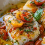 Pan-Seared Cod in White Wine Tomato Basil Sauce