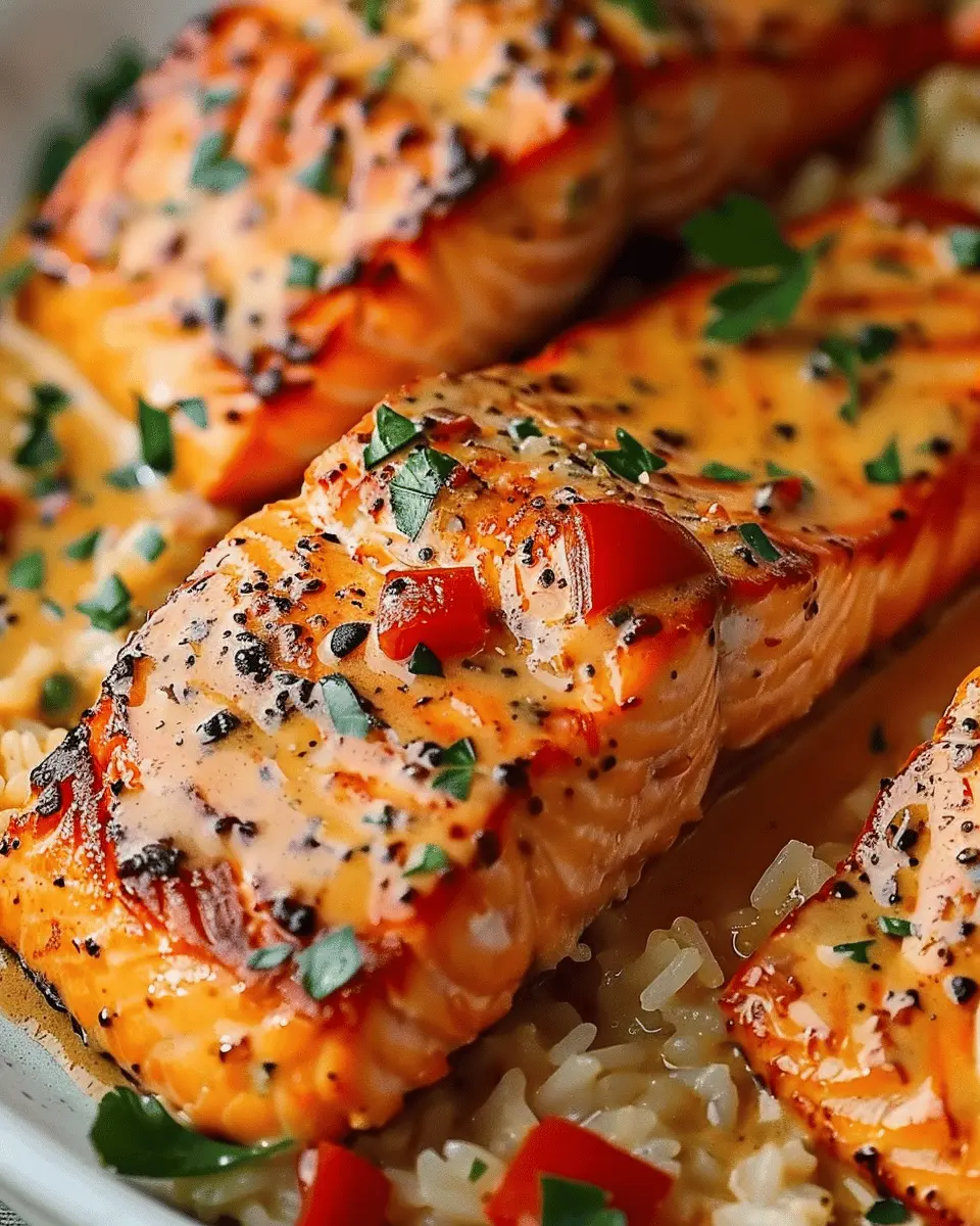 Creamy Roasted Red Pepper Salmon with Turkey Bacon Delight