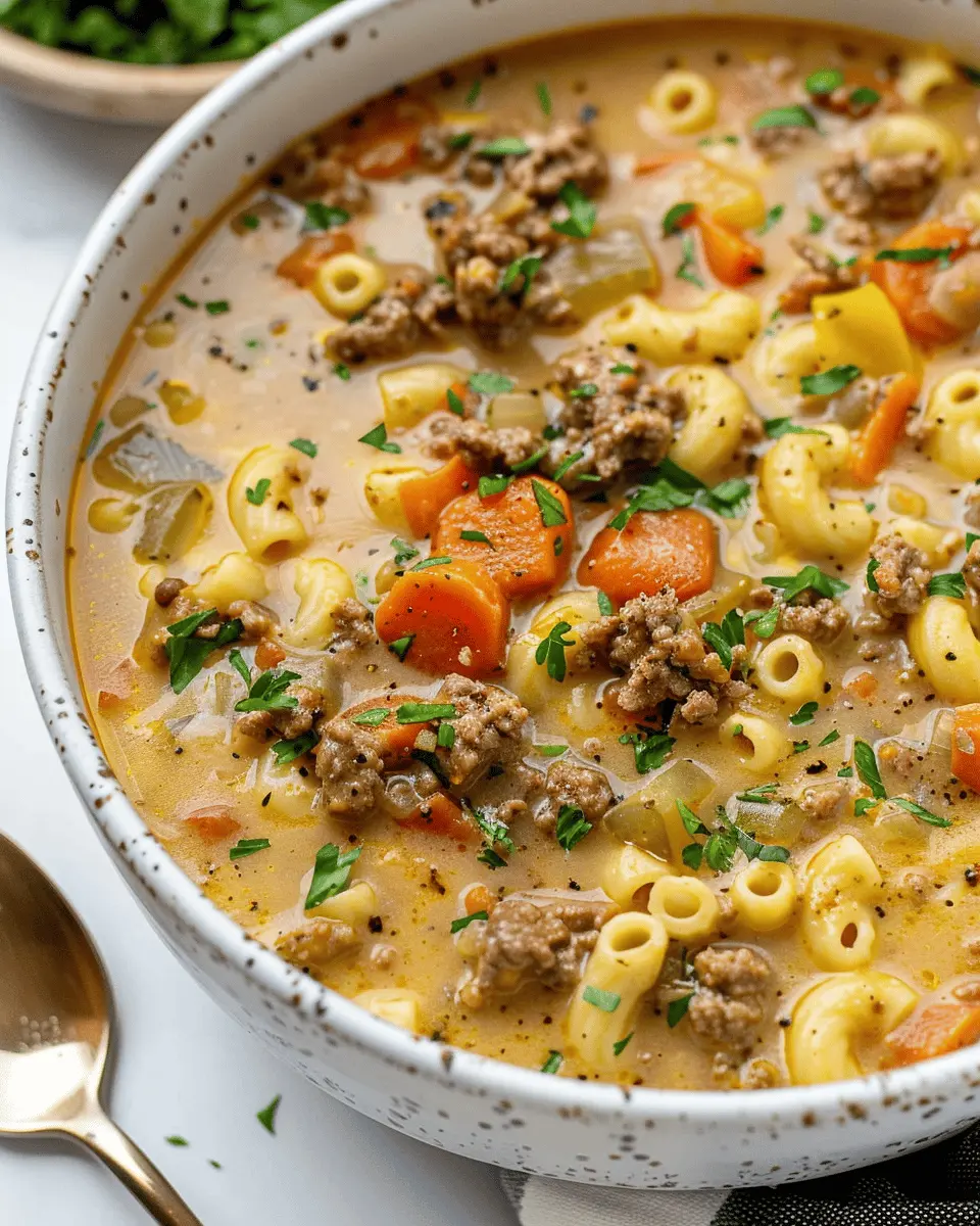 One-Pot Macaroni Cheeseburger Soup That’s Indulgently Comforting