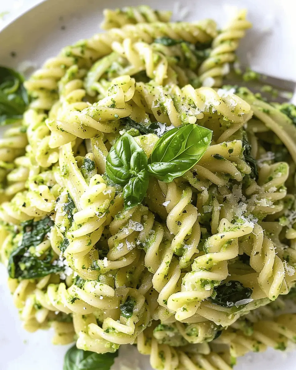SUPER Simple Creamy Pesto Pasta Delight with Spinach and Turkey Bacon