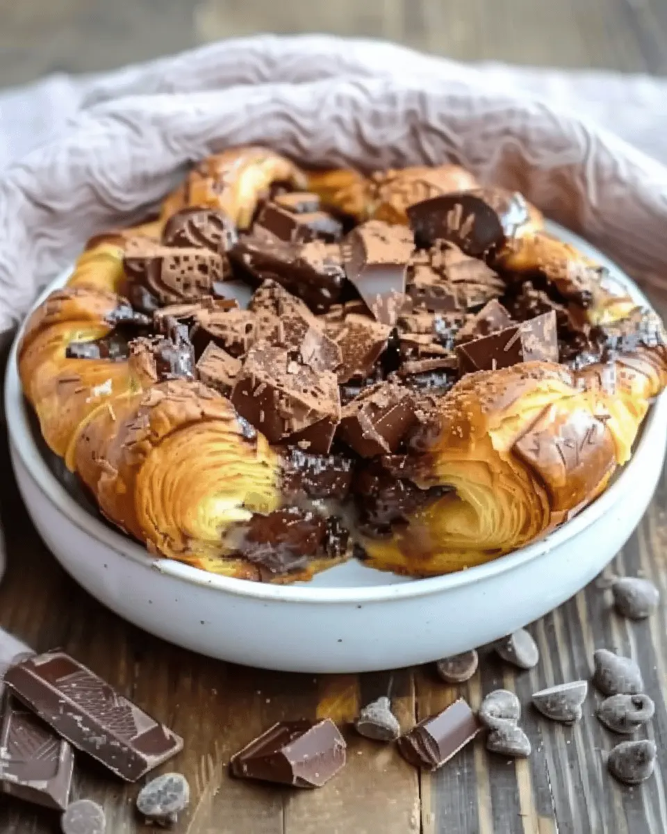 Decadent Chocolate Croissant Breakfast Bake with Turkey Bacon Delight