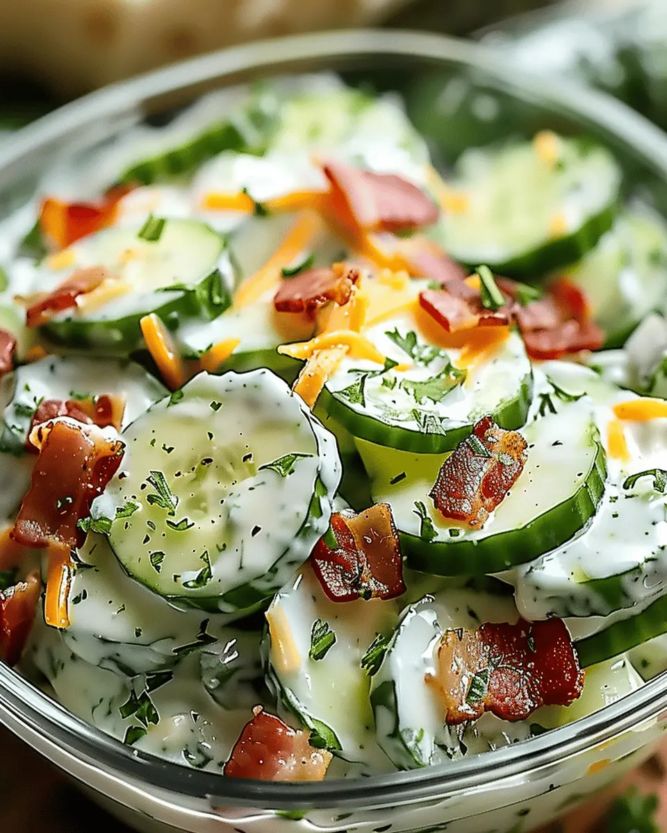 Creamy Cucumber Salad with Turkey Bacon and Cheese Delight