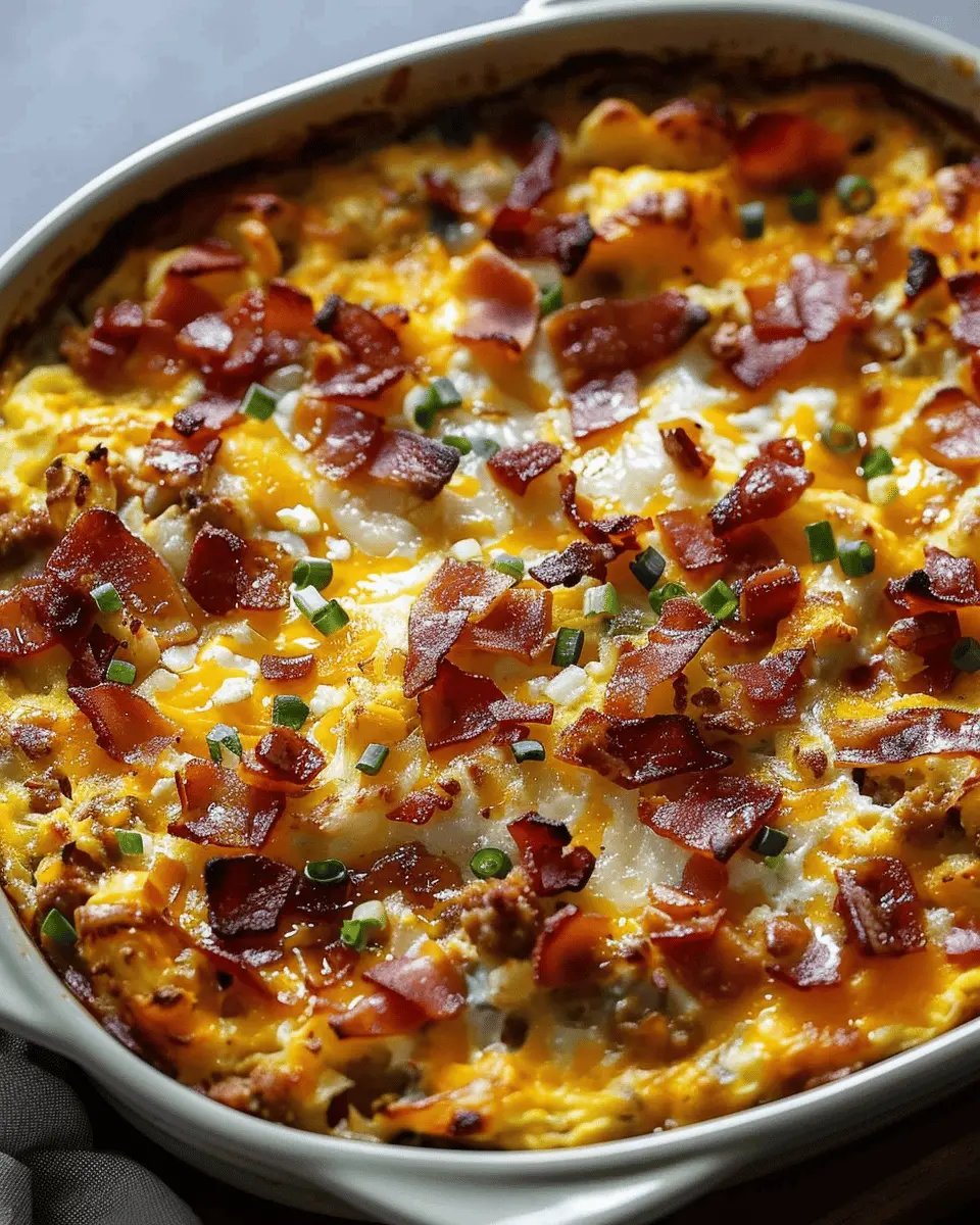 Crack Breakfast Casserole with Turkey Bacon and Chicken Ham Delight