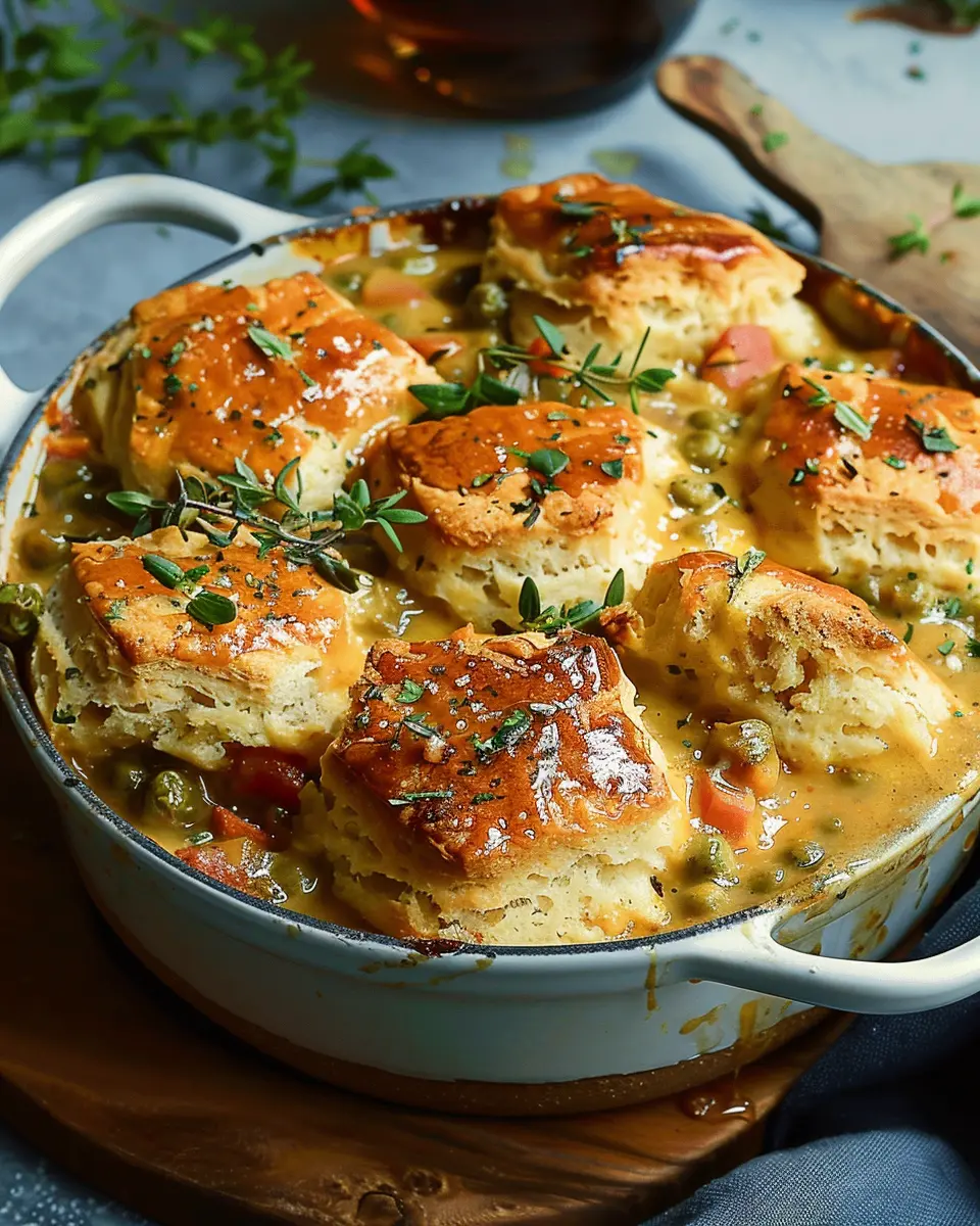 Savory Breakfast Pot Pie with Honey Butter Biscuit Topping Delight