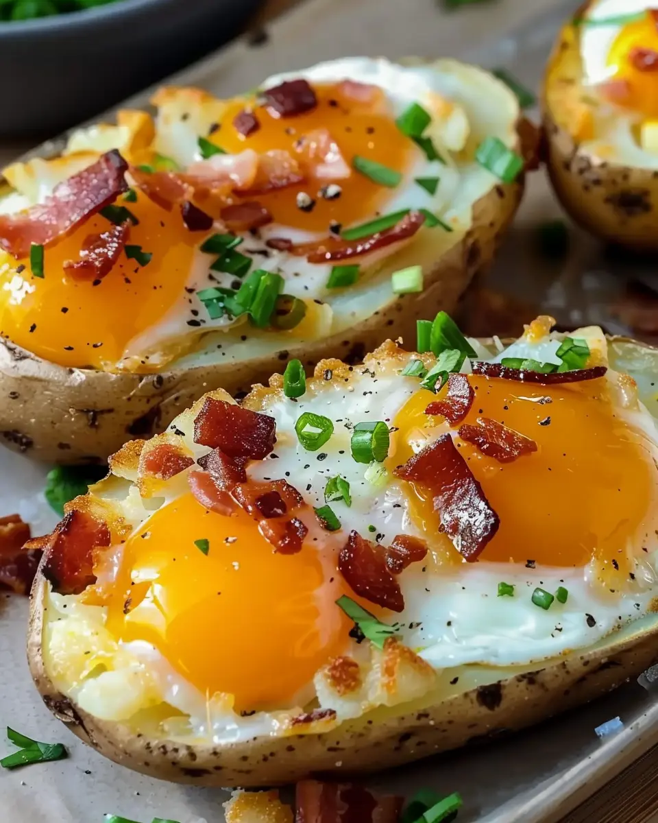 Twice Baked Loaded Breakfast Potatoes with Turkey Bacon Delight