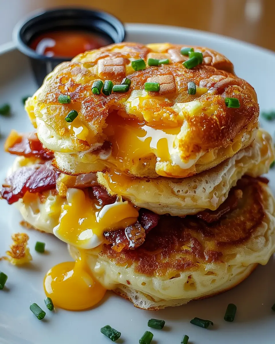 Fluffy Savory Breakfast McGriddle with Turkey Bacon and Chicken Ham