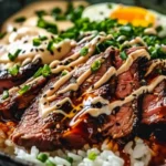 Korean BBQ Steak Rice Bowls with Spicy Cream Sauce