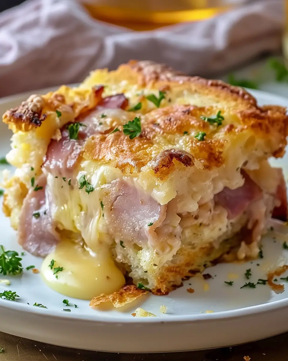Monte Cristo Breakfast Casserole Recipe with Turkey Bacon and Chicken Ham