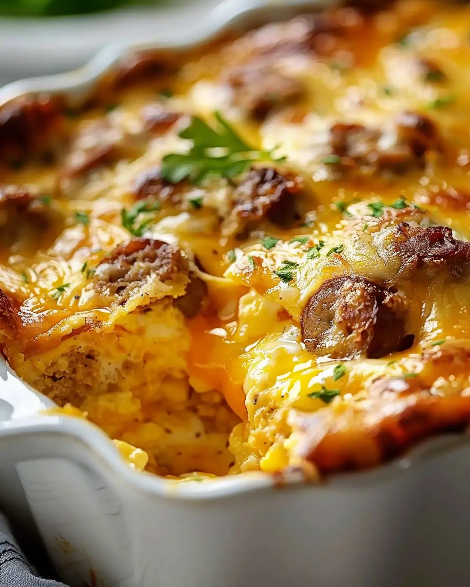Irresistible Sausage Egg and Cheese Casserole with Turkey Bacon Delight