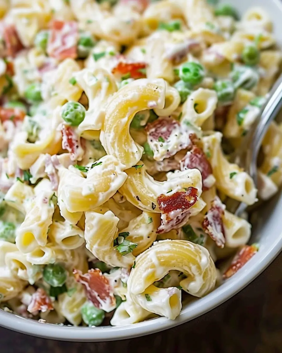 Creamy Pasta Salad with Turkey Bacon and Chicken Ham Delight