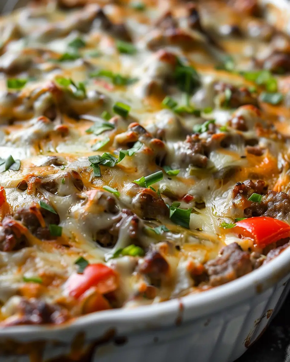 Low Carb Philly Cheesesteak Casserole with Turkey Bacon Delight
