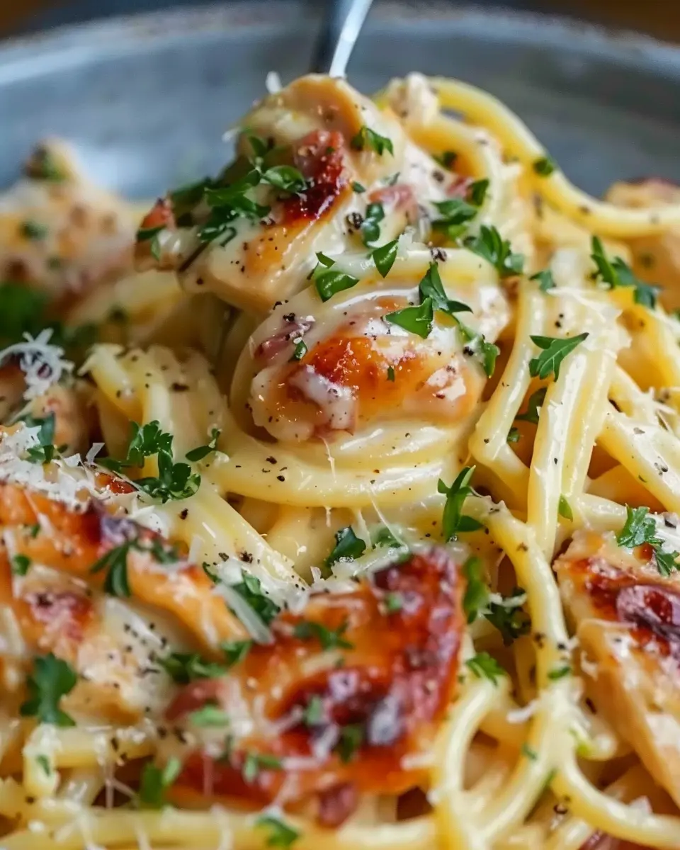 Creamy Chicken Spaghetti: Easy Comfort Dinner with Turkey Bacon