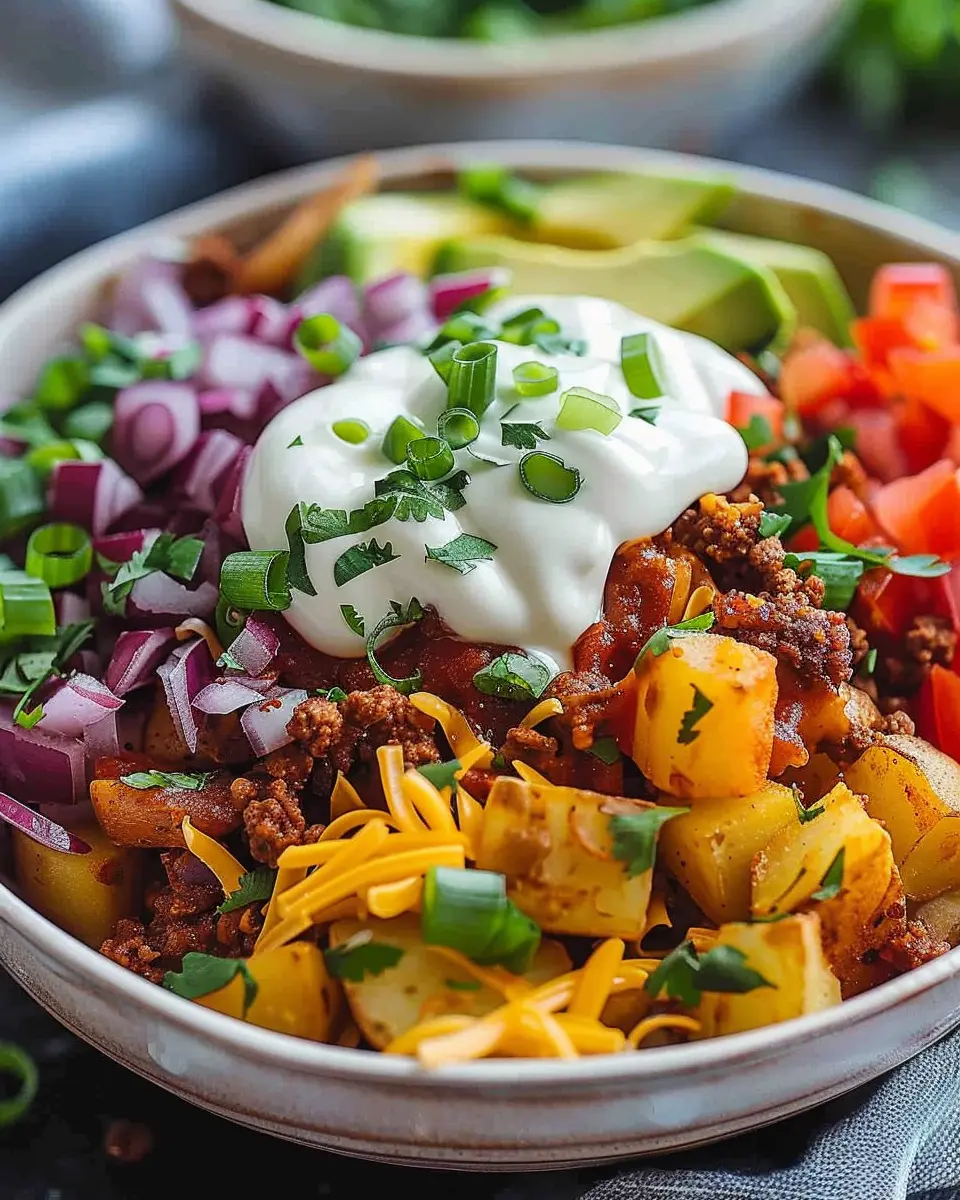 Loaded Potato Taco Bowl: Indulgent Comfort Food with Turkey Bacon