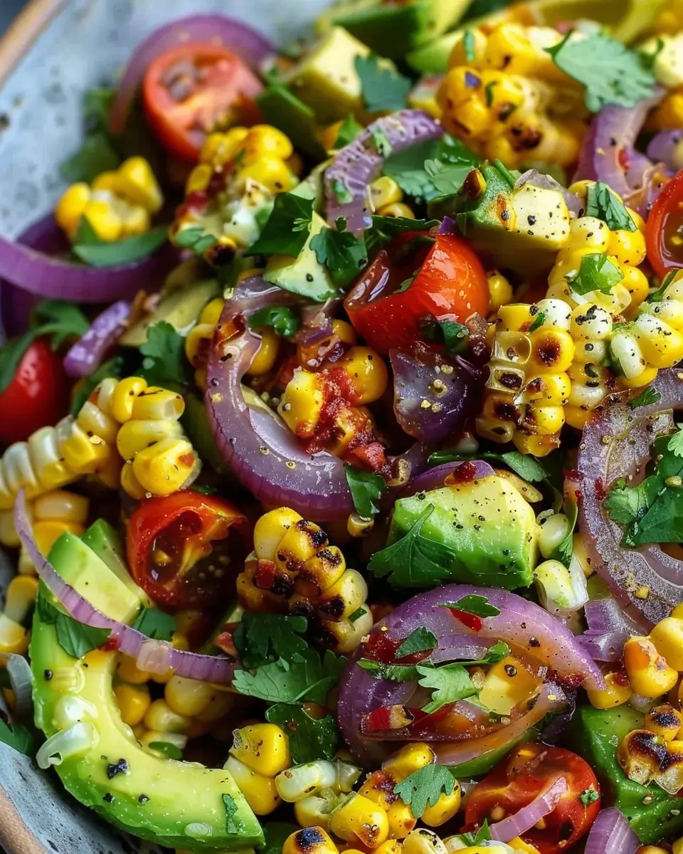 Charred Corn Avocado Salad with Roasted Red Onions: The Best Summer Side