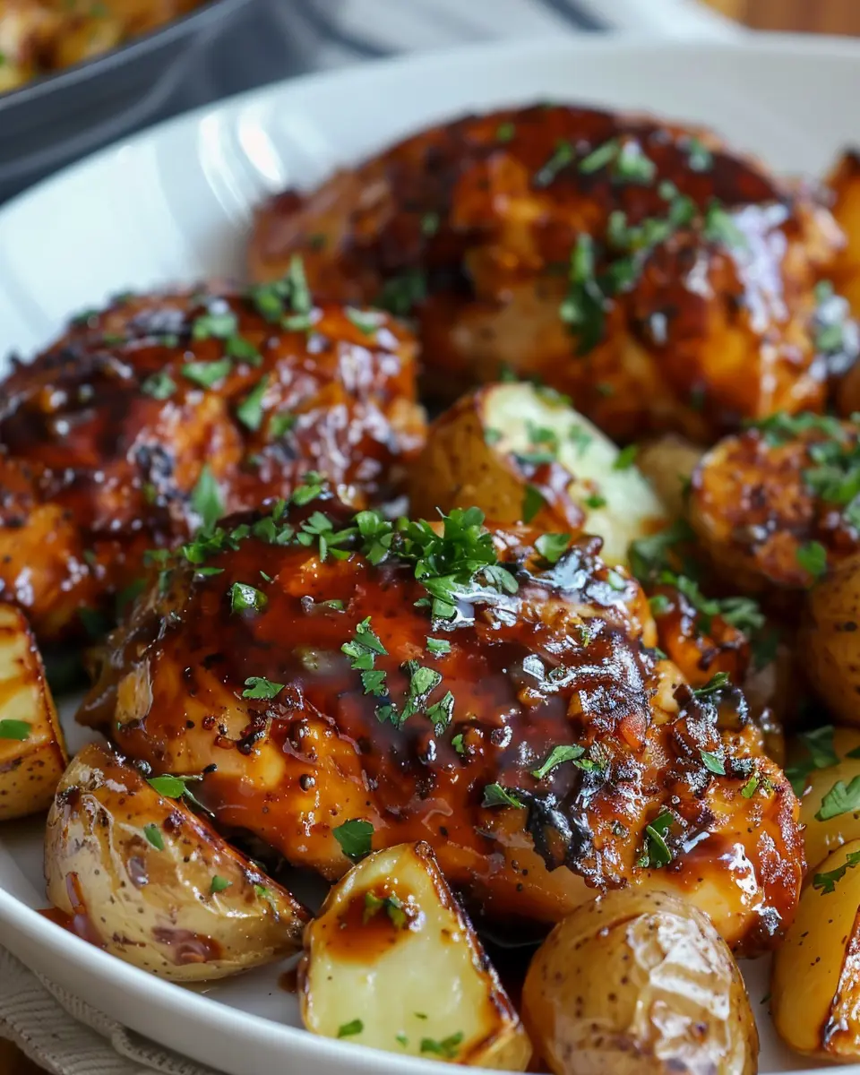 Honey BBQ Chicken: Easy Dinner with Garlic Potatoes Recipe