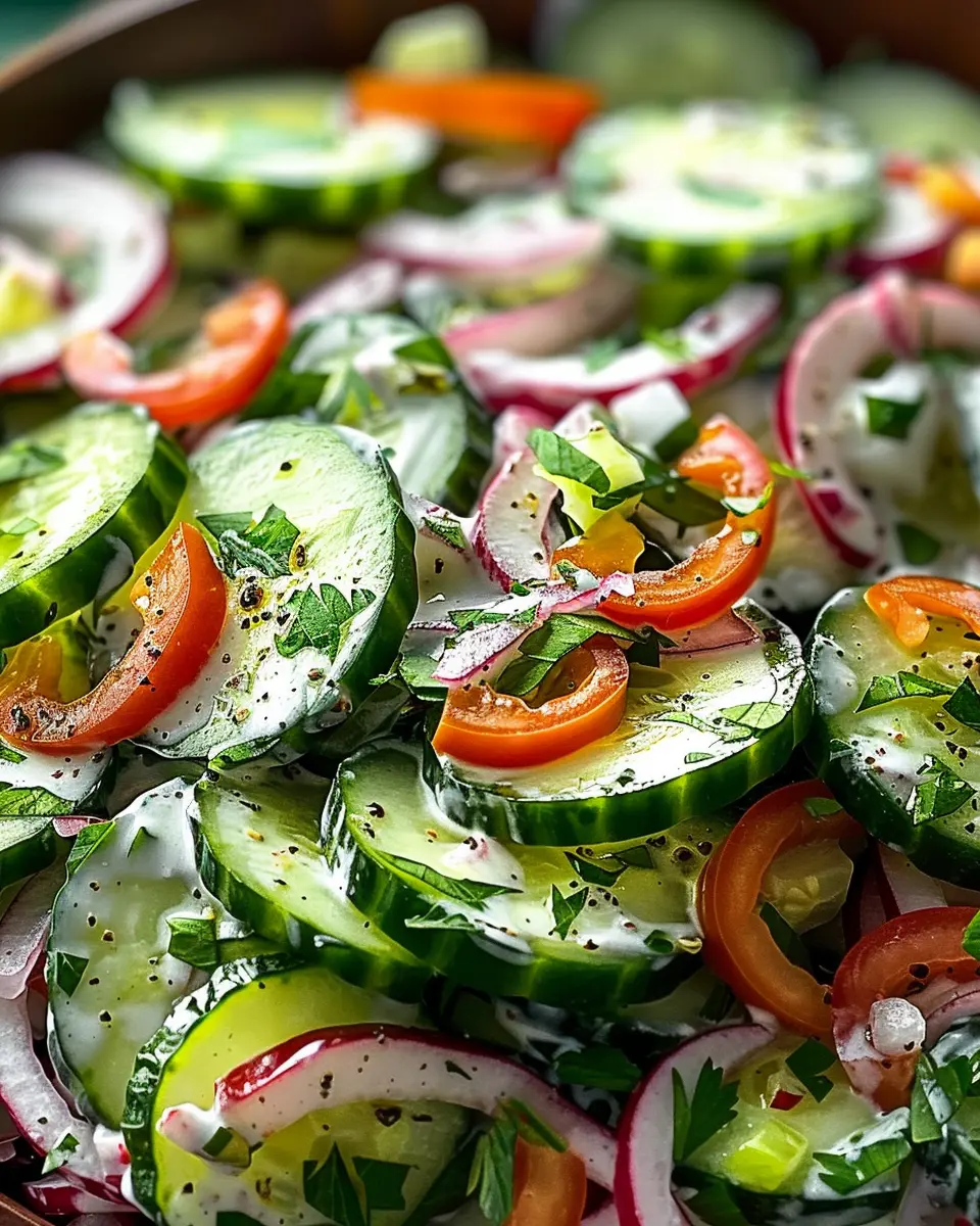 Classic Cucumber Ranch Crack Salad with Turkey Bacon and Chicken Ham