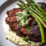 Ribeye with Chimichurri Mashed Potatoes and Asparagus