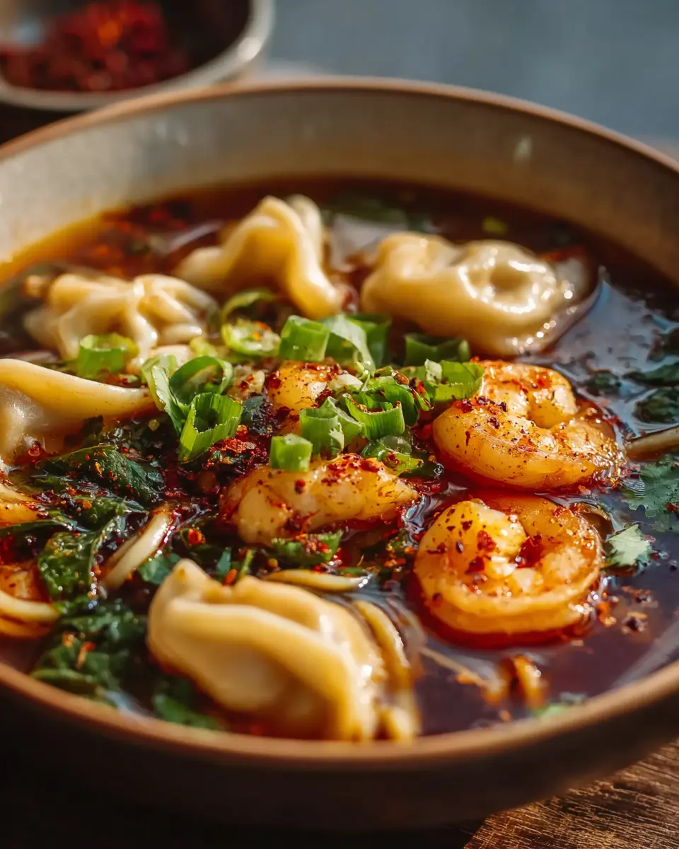 Spicy Shrimp Dumpling Noodle Soup: A Comforting Delight