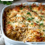 French Onion Chicken Orzo Casserole