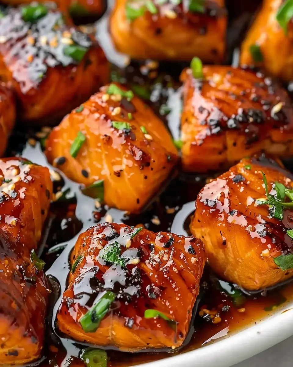 Mouthwatering Honey Garlic Salmon Bites Pampered with Turkey Bacon