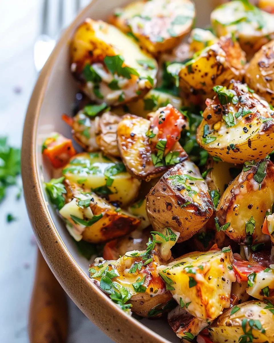 Best Roasted Potato Salad with Turkey Bacon and Chicken Ham