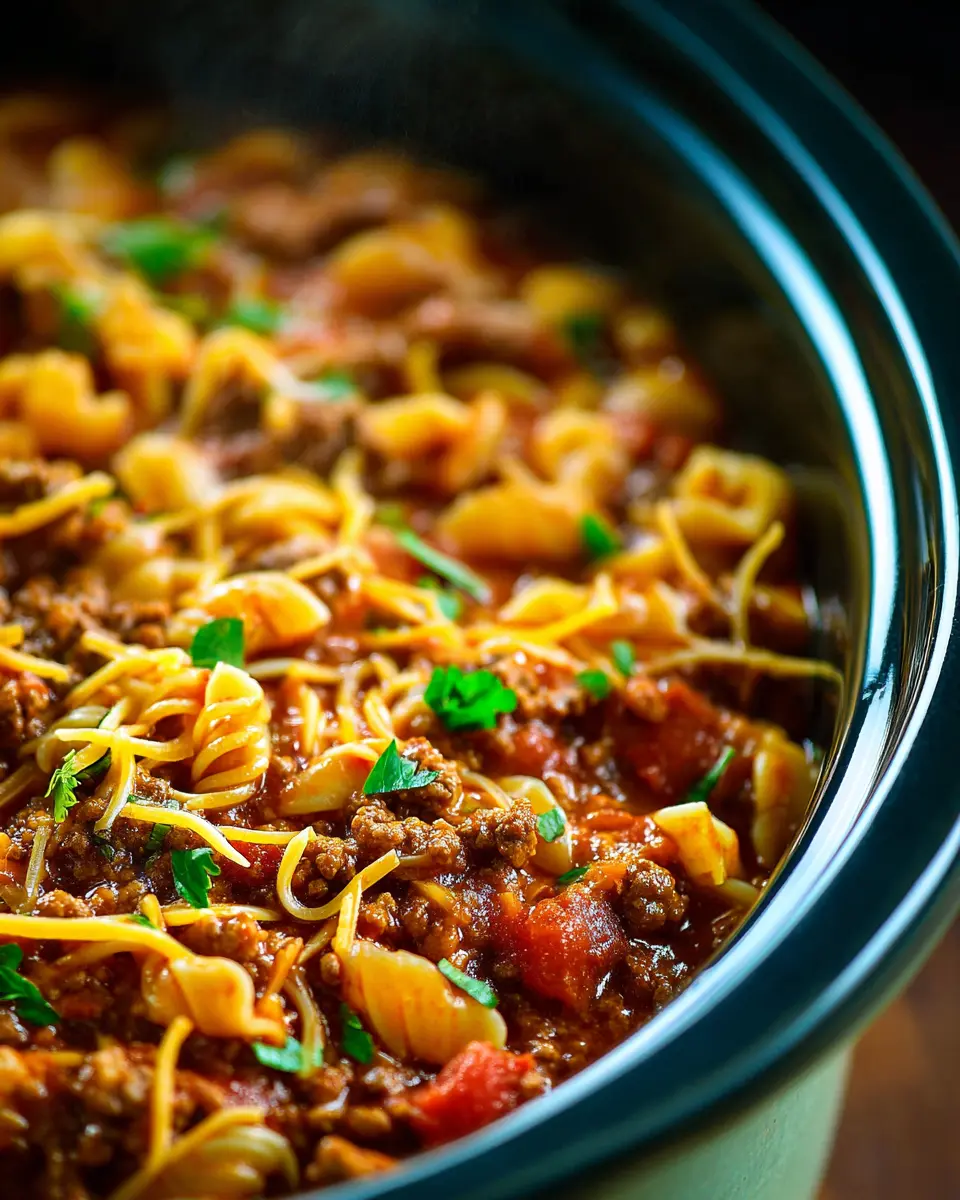 Crockpot Cowboy Taco Noodles: Easy Turkey Bacon &amp; Beef Delight
