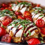 Creamy Mozzarella Caprese Chicken Bake with Balsamic Drizzle