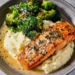 Salmon Dinner with Buttery Mashed Potatoes & Sautéed Broccoli