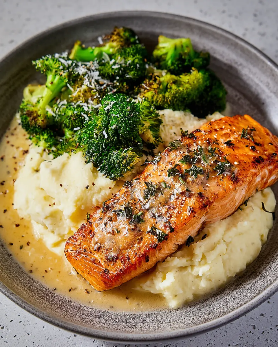 Salmon Dinner: Indulgent Buttery Mashed Potatoes &amp; Sautéed Broccoli