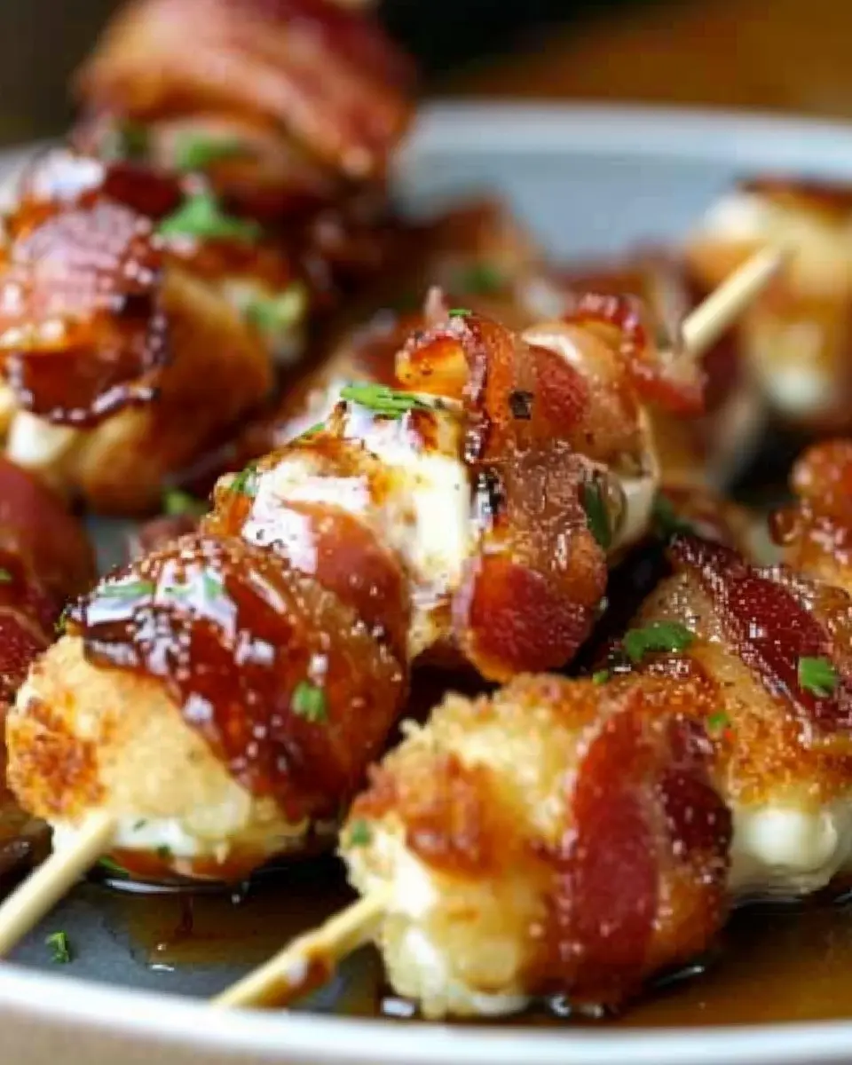 Crispy Turkey Bacon Mozzarella Poppers with Sweet Maple Glaze