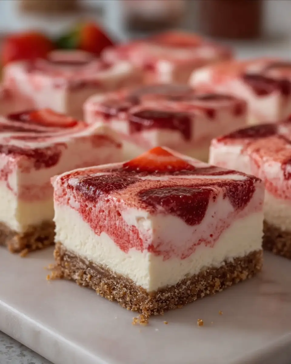 No-Bake Strawberry Cream Dream Cheesecake Squares Made Easy