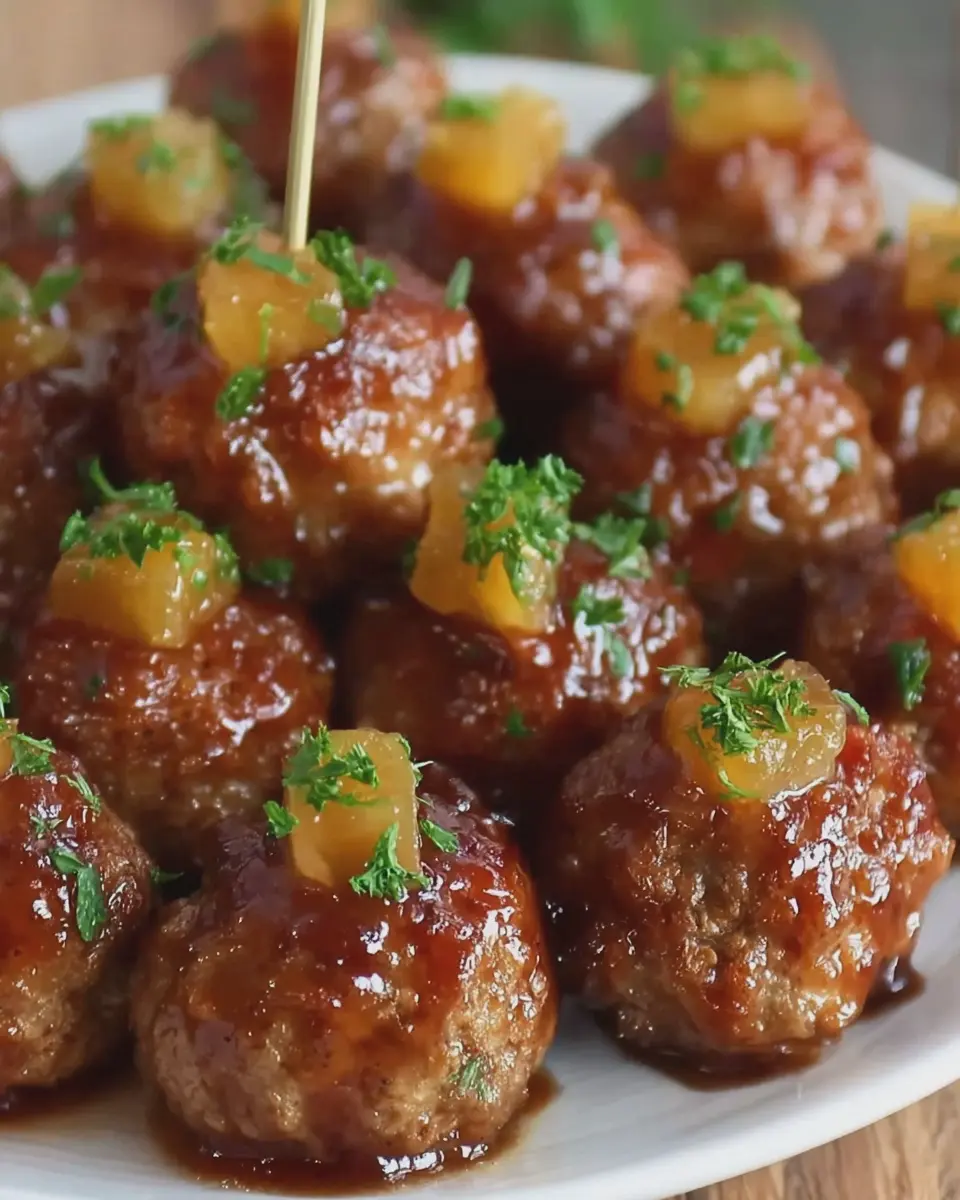 Pineapple Brown Sugar Meatball Bites with Turkey Bacon Bliss