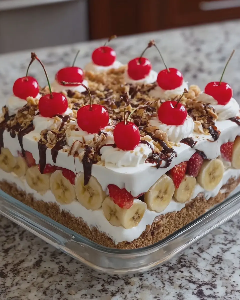 No-Bake Banana Split Cake: Easy Indulgence for Dessert Lovers