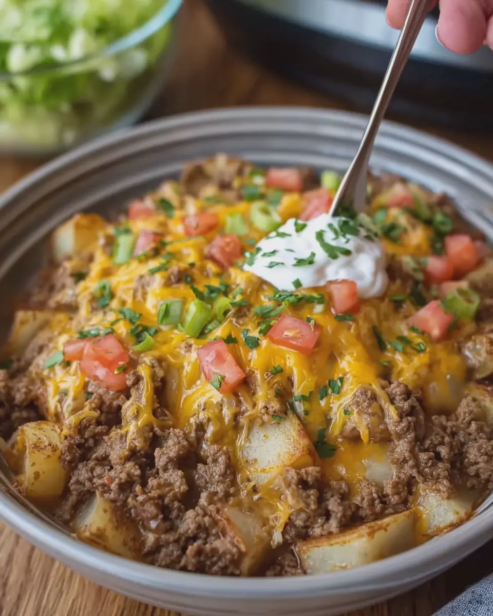 Crockpot Creamy Beef and Potato Taco Bowls Made Easy at Home