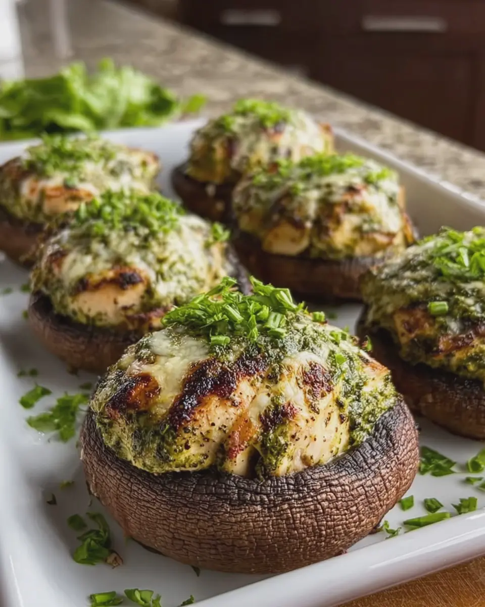 High-Protein Pesto Chicken Stuffed Portobello Mushrooms Delight