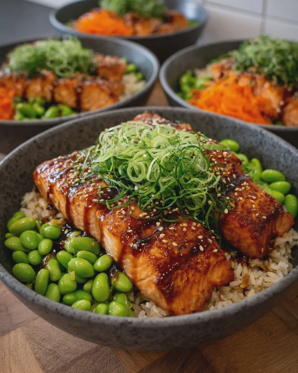 Teriyaki Salmon Edamame Rice Bowls: Easy Homemade Delight