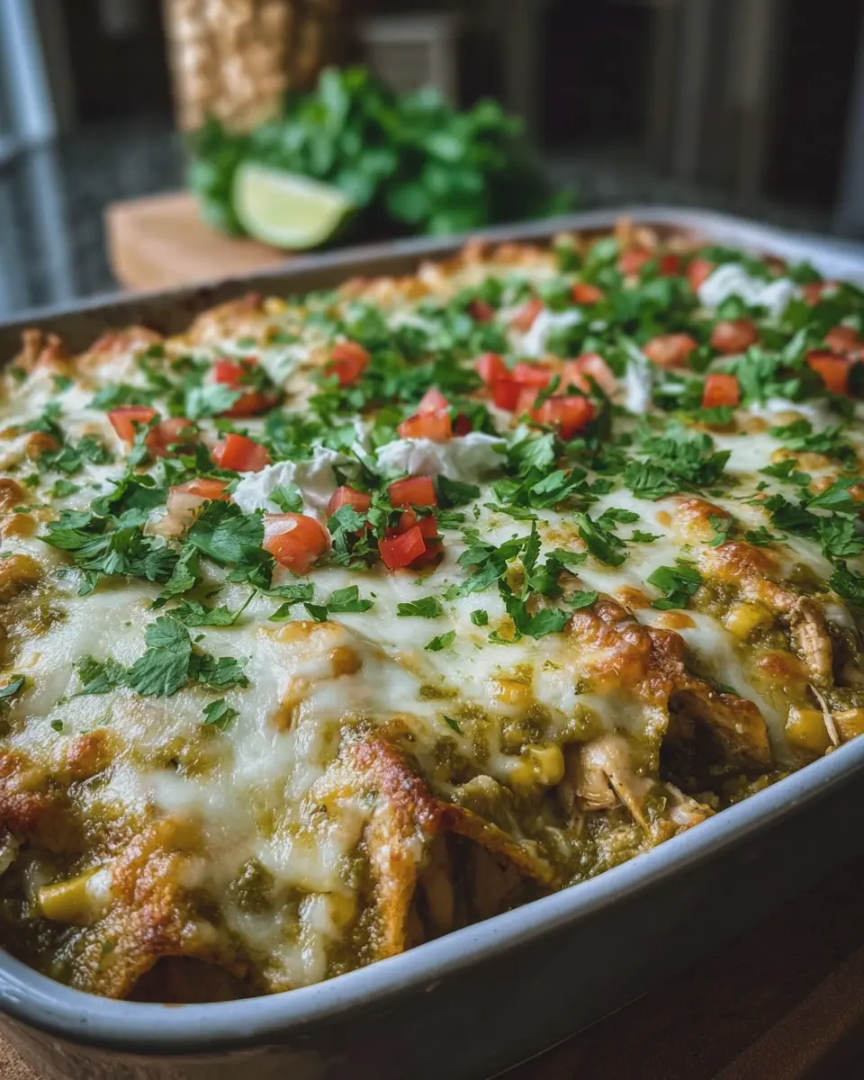High-Protein Salsa Verde Chicken Enchilada Bake for Family Fun
