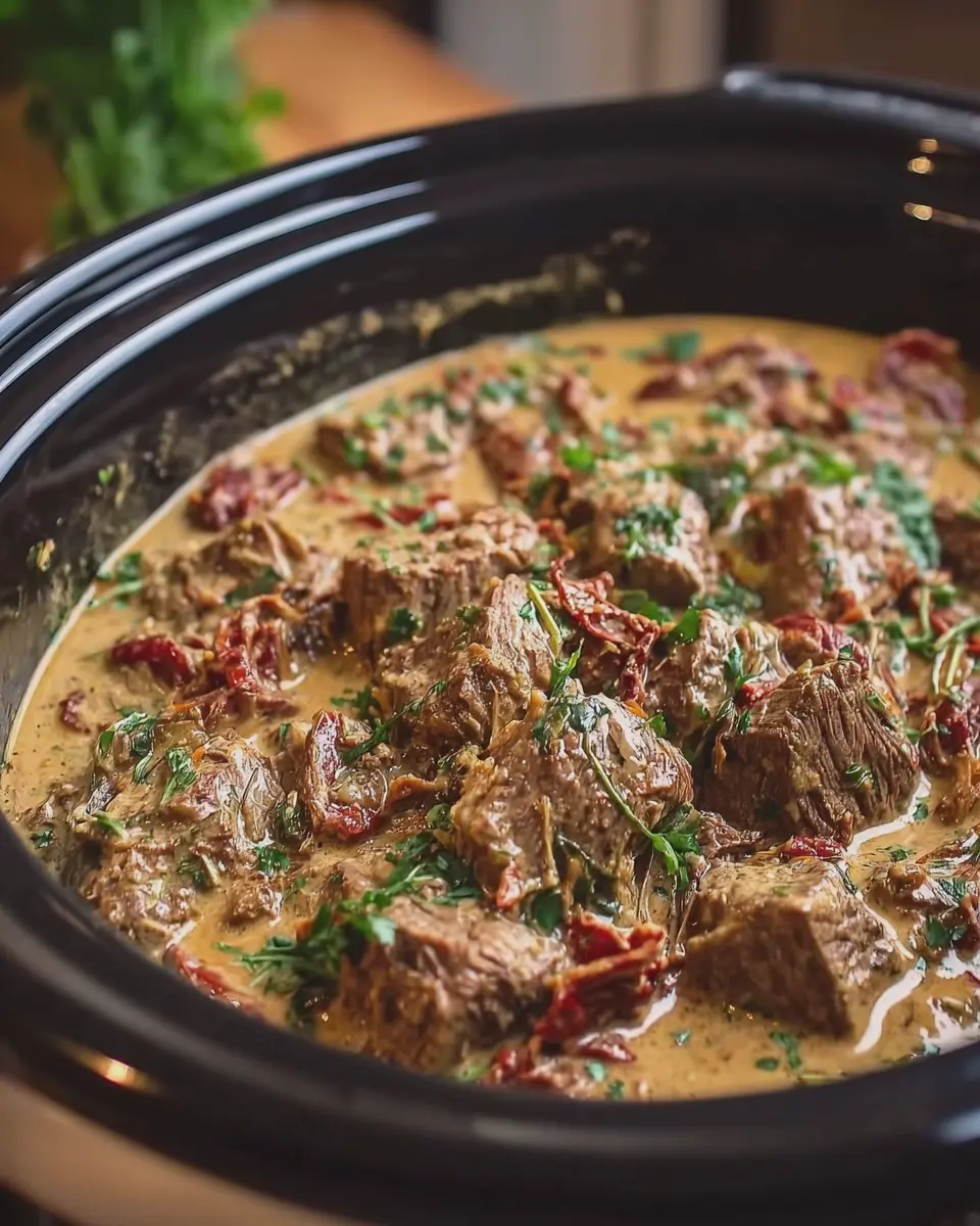Slow Cooker Creamy Tuscan Beef with Turkey Bacon Delight