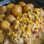 Crockpot Creamy Cheddar Chicken Corn and Baby Potatoes
