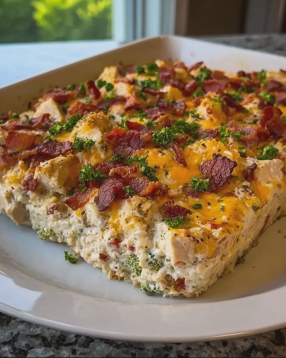 High-Protein Creamy Chicken Casserole with Turkey Bacon Delight